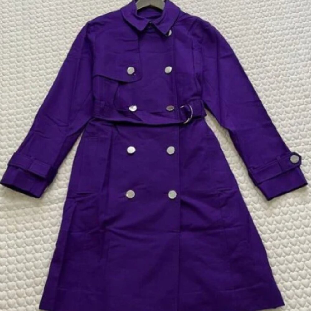 NWOT Hobbs London Womens Cotton Double Breasted Trench Coat Size 12 Purple